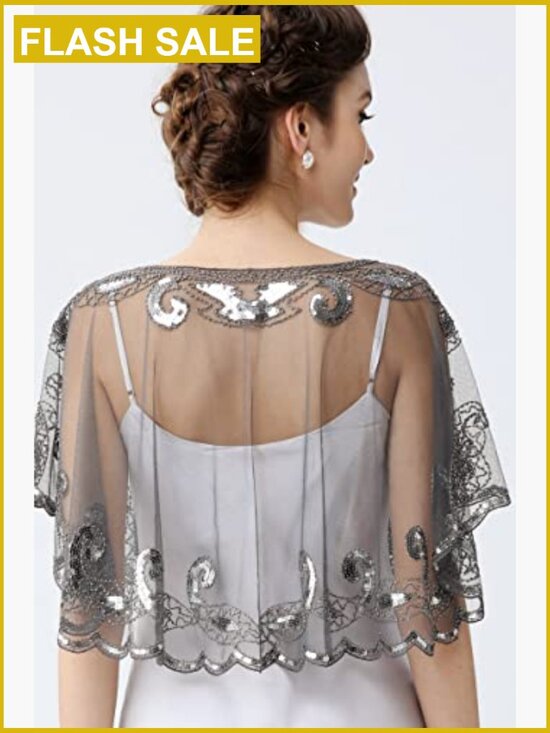 Shawl Wraps Sequin Beaded Evening Cape Bridal Art Deco  Vintage Sequin Beaded Evening Cape Shawl Bolero Flapper Cover Up Wraps